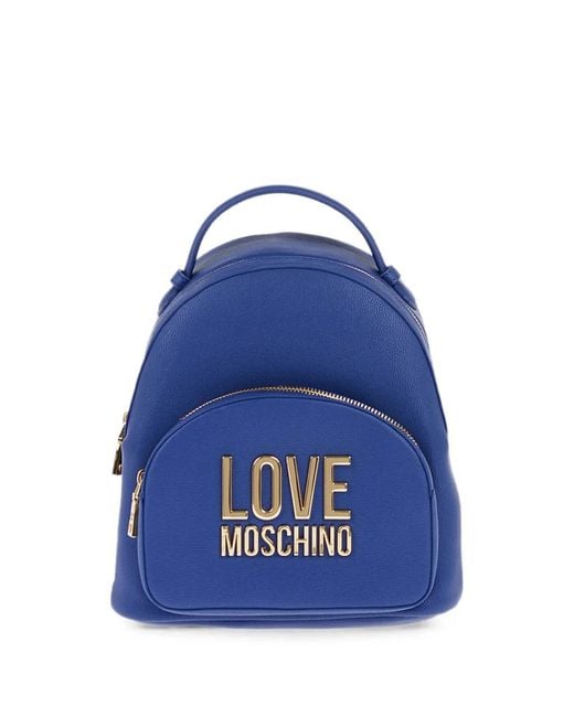 Moschino Blue Logo-Plaque Grained-Effect Backpack