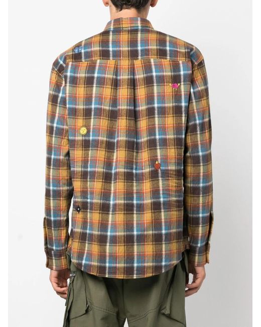 DSquared² Brown Embroidered-Detail Plaid-Check Print Shirt for men