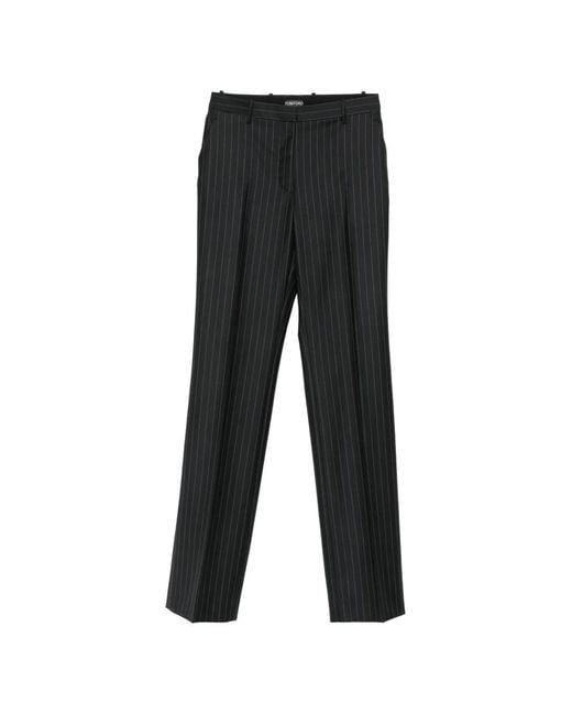 Tom Ford Black Pinstripe-Pattern Tailored Trousers