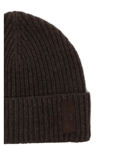 Paul & Shark Black Ribbed Wool Beanie for men