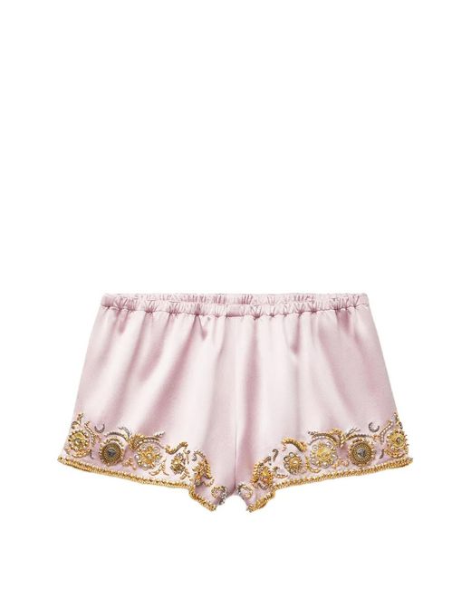 Versace Pink Embroidered Silk Sady Satin Shorts
