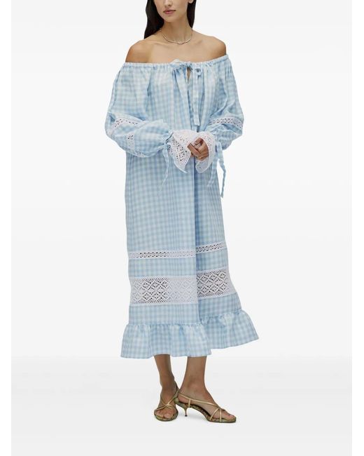 Sleeper Blue Checked Midi Dress
