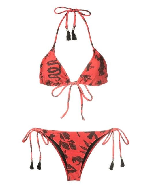 Bikini Maya À Détails De Pompons Lygia & Nanny en coloris Red