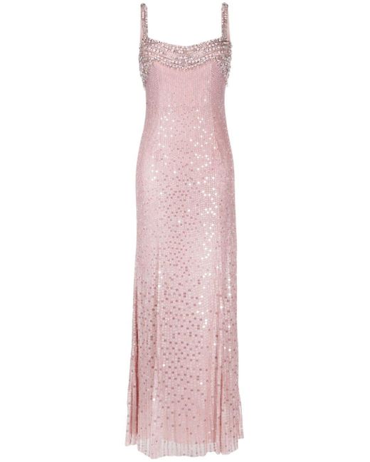 Robe longue Calypso à ornements en cristal Jenny Packham en coloris Pink
