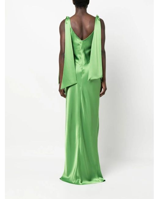 V:PM ATELIER Green Satin-Finish Drape-Detail Gown