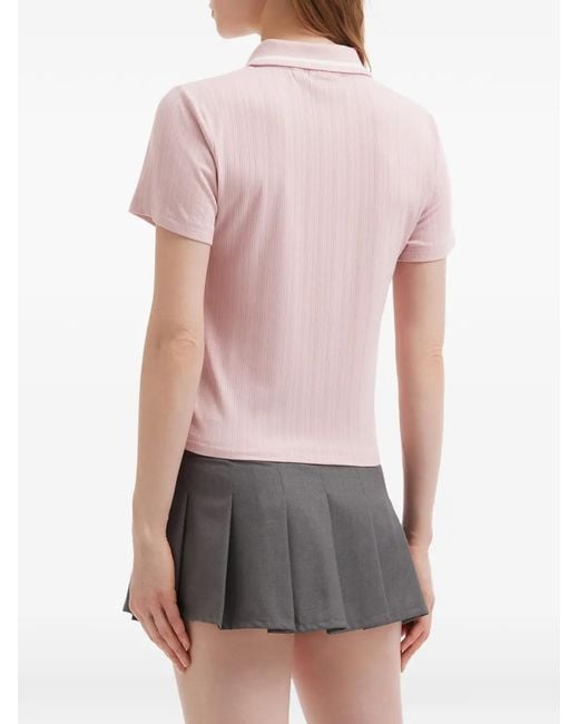 Chocoolate Pink Ribbed Button-Up Polo Shirt