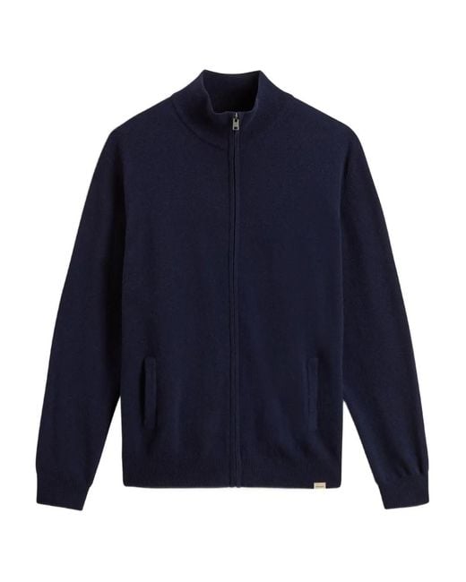 Woolrich Blue Wool Zip-Up Cardigan for men