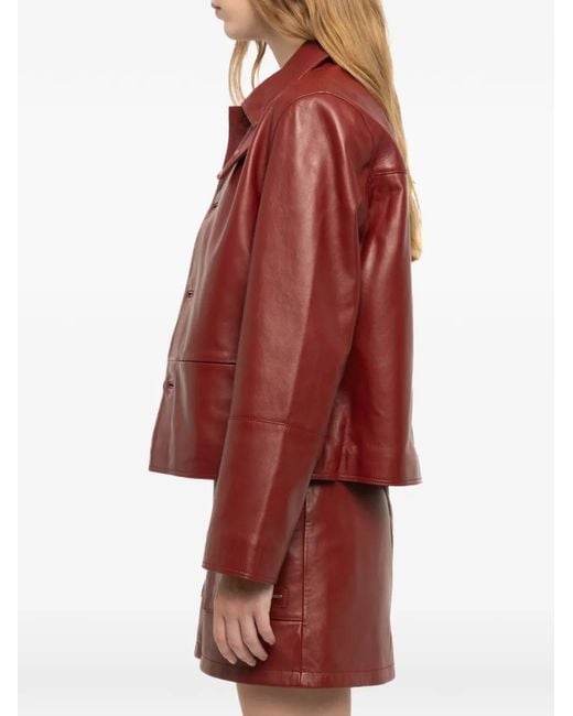 Zadig & Voltaire Red Button-Up Leather Jacket