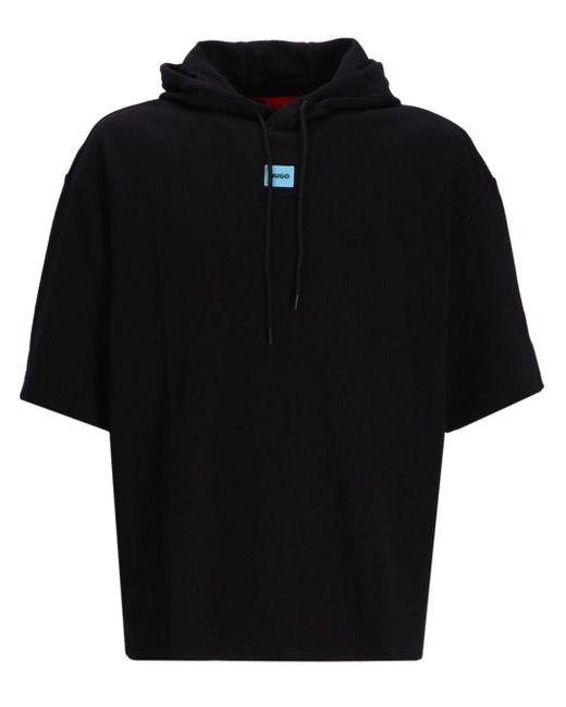 HUGO Black Logo-appliquéd Cotton Hoodie for men