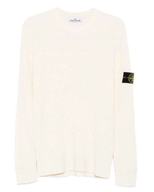 Stone Island Gerippter Pullover mit Logo-Patch in Natural für Herren