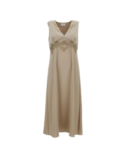 P.A.R.O.S.H. Natural Lace-Detail V-Neck Midi Dress