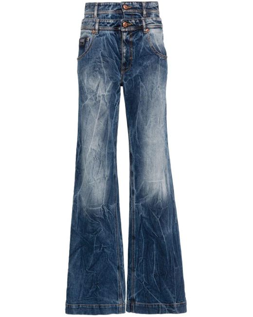 Versace Blue Double-waist Wide-leg Jeans