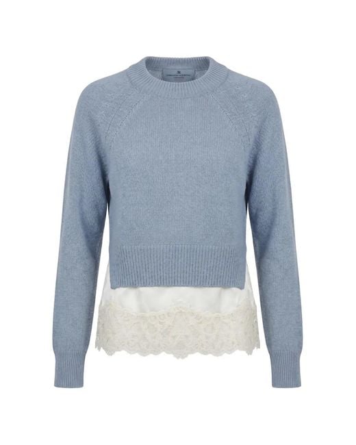 Ermanno Scervino Blue Lace-Trim Long-Sleeve Sweater