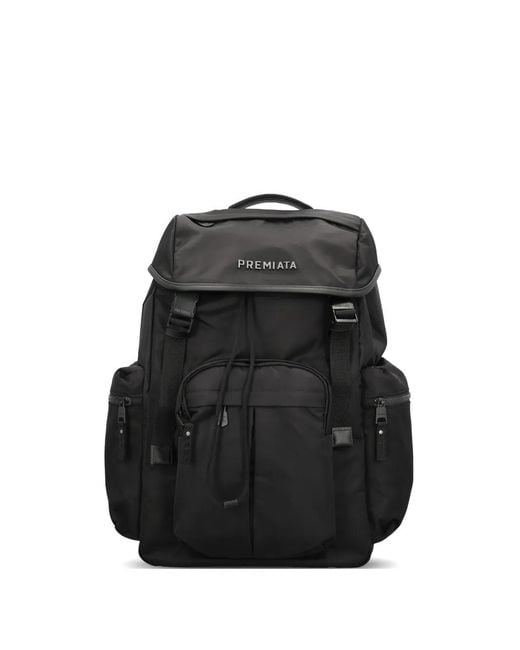 Premiata Black Logo-Plaque Buckled Backpack for men