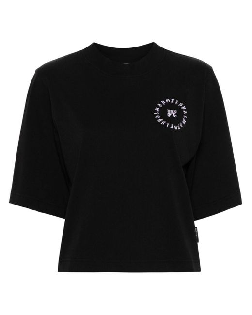 Palm Angels Black Cropped-T-Shirt mit Logo-Print