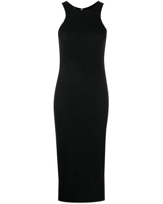 St. John Rib Knit Midi Dress in Black | Lyst