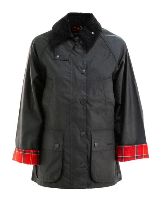 Barbour Black Corduroy-Collar Tartan-Cuff Jacket
