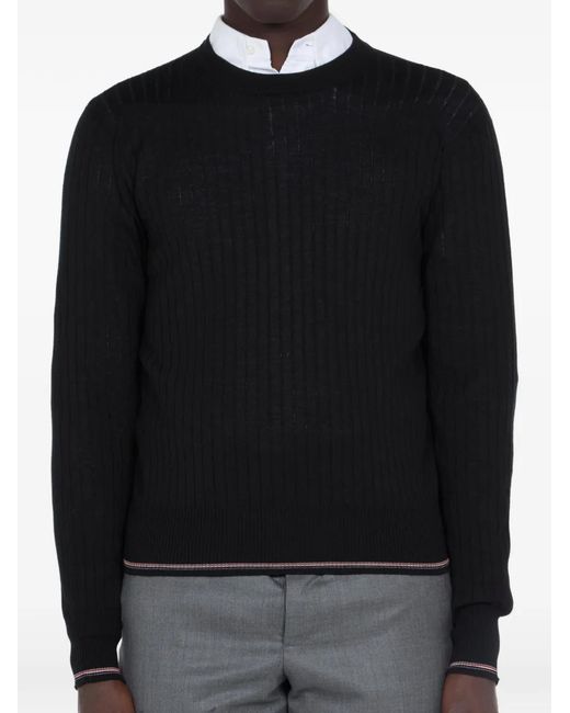 Thom Browne Black Ribbed Crew-Neck Sweater for men
