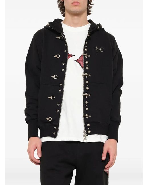 THUG CLUB Black Studded Zip-Up Hoodie for men