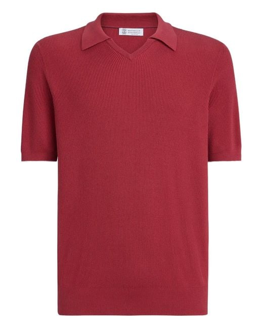 Brunello Cucinelli Red V-Neck Short-Sleeve T-Shirt for men