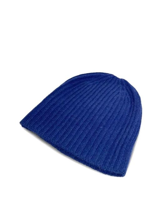 LA ROSE Blue Ribbed Beanie Hat