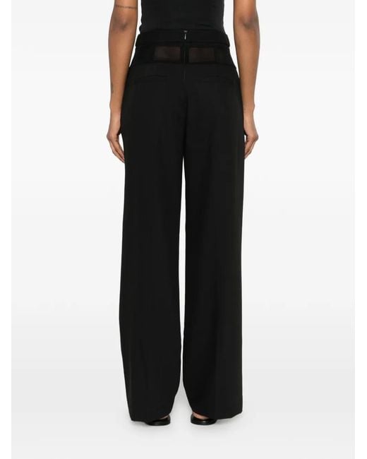 Imperial Black Mesh-Panel Wide-Leg Trousers