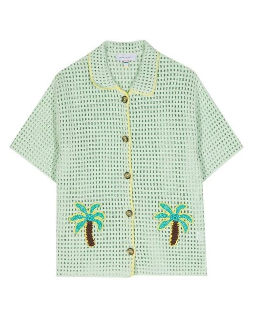 MIRA MIKATI Green Palm Tree-appliqué Pointelle-knit Top