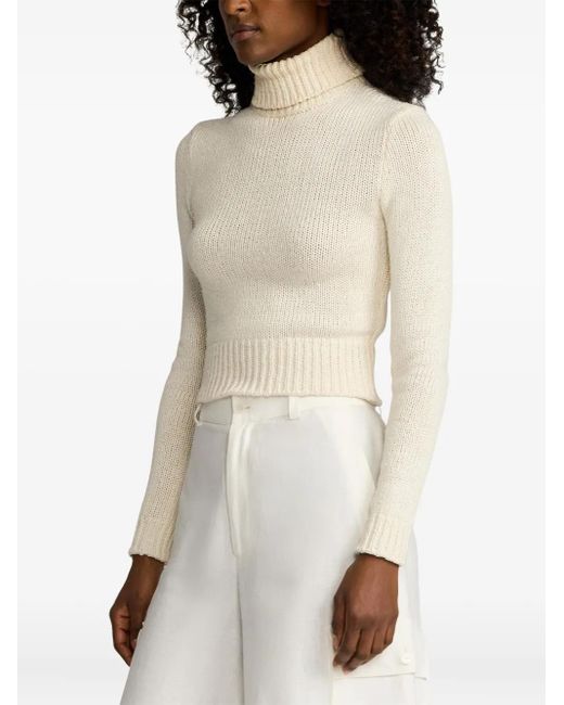 Ralph Lauren White Cropped Turtleneck Jumper