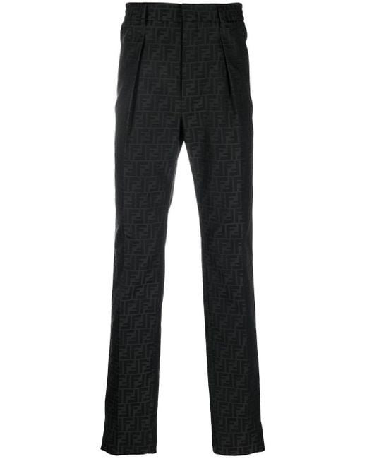 Fendi Black Ff Pattern Tapered Trousers