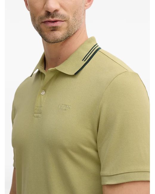 Guess Green Striped Collar Polo Shirt for men