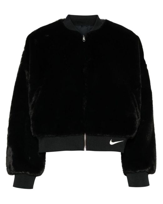 Nike Reversible Faux-fur Bomber Jacket in Black | Lyst UK