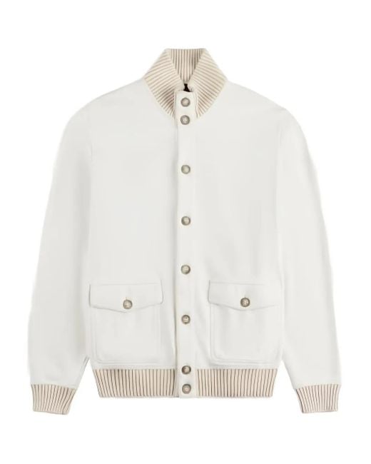 Fay White Buttoned Ribbed-Trim Jacket for men