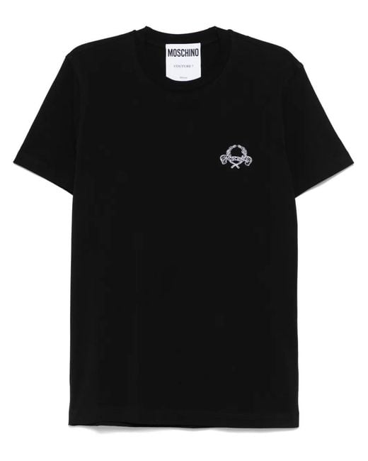 Moschino Black Short-Sleeve T-Shirt With Intricate Embroidery for men