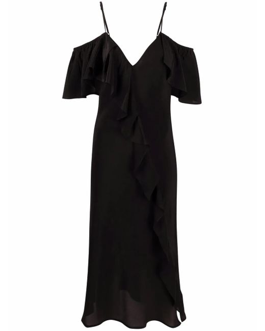 Gold Hawk Black Ruffle-Detail V-Neck Dress