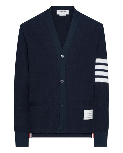 Thom Browne Blue V-Neck Logo Patch Cardigan for men