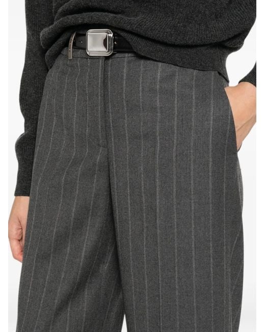 Peserico Gray Pinstripe-Pattern Palazzo Pants