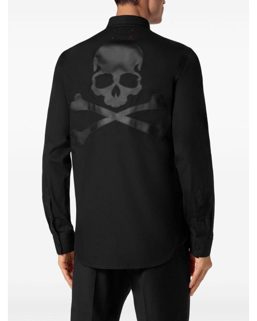 Philipp Plein Black Skull-patch Poplin Shirt for men