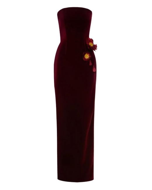 Oscar de la Renta Purple Floral-Appliqué Velvet Gown