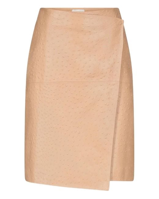 Loulou de Saison Natural Gora Ostrich-Effect Wrap Midi Skirt