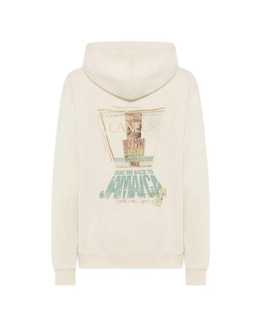 Laneus White Print Hooded Sweatshirt for men