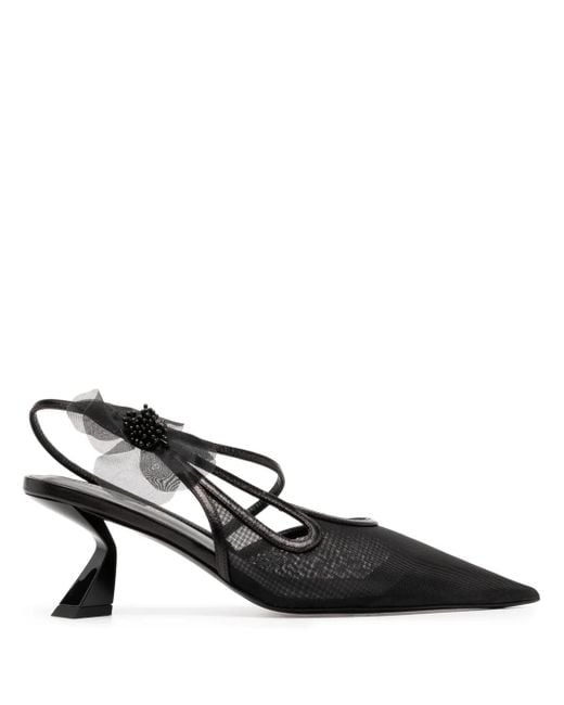 Nensi Dojaka Black 65Mm Faux-Flower Leather Pumps