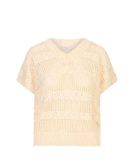 Peserico Natural Sequin-Embellished Short-Sleeve Sweater
