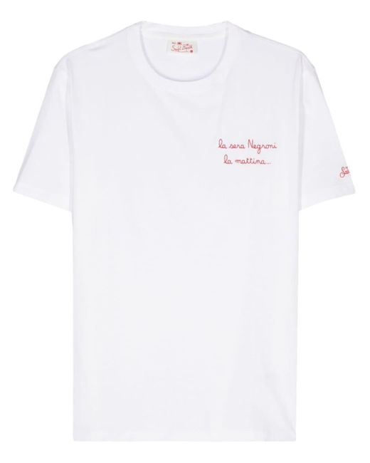 Mc2 Saint Barth White Portofino Slogan-embroidered T-shirt for men
