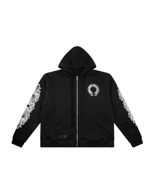 Chrome Hearts Black Horseshoe-Print Zip-Up Hoodie for men