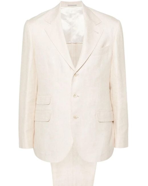 Brunello Cucinelli White Single-Breasted Linen-Blend Suit for men