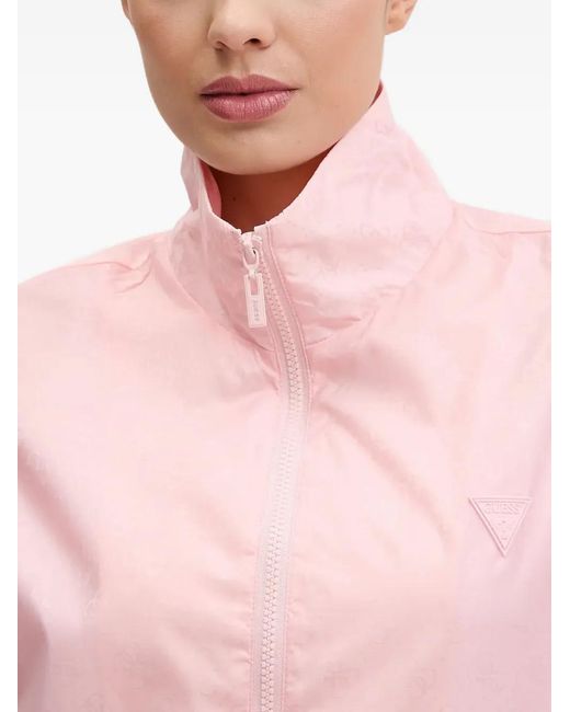 Guess Pink Logo-Print Zip-Up Jacket