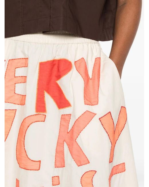 Stella Nova White Appliqué-Patchwork Elasticated-Waist Midi Skirt