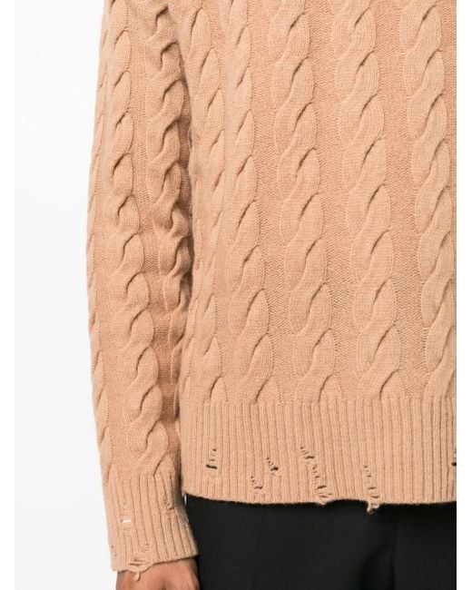 Laneus Brown Cable-Knit Crew Neck Sweater for men