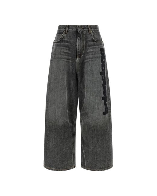 Balenciaga Gray Embroidered-Logo Baggy Jeans