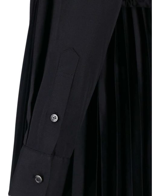 Sacai Black Pleated Drawstring-Waist Dress